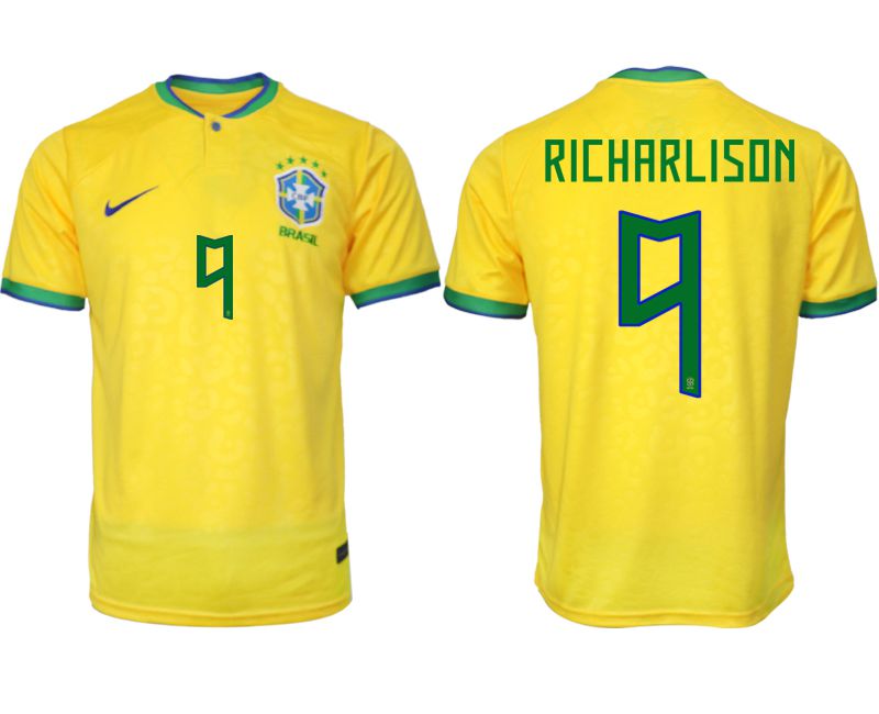Men 2022 World Cup National Team Brazil home aaa version yellow #9 Soccer Jerseys